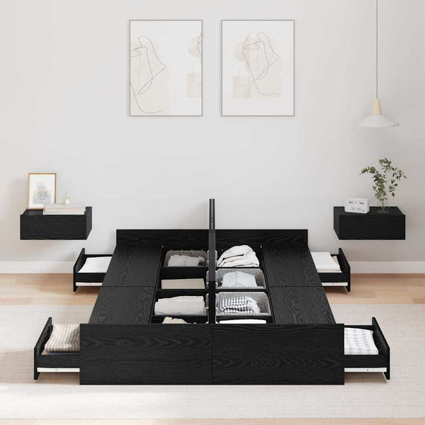 Bettgestell mit Stauraum 120x190 cm Schwarz Eiche