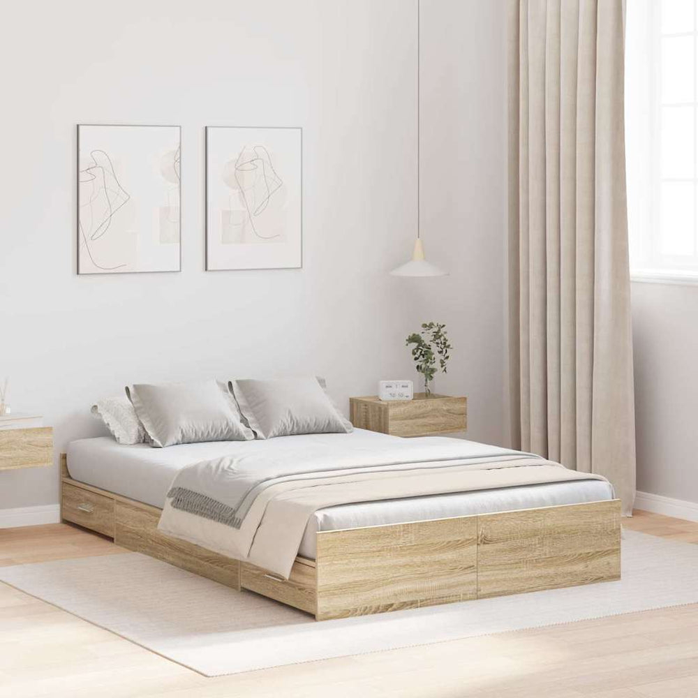 vidaXL Storage Bed Frame with Headboard Sonoma Oak 120 x 190 cm
