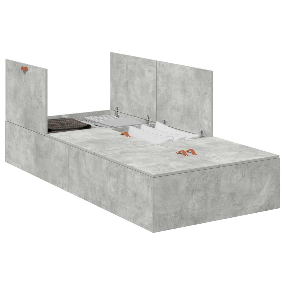 vidaXL Cadre de lit de rangement gris béton 90 x 200 cm bois d'ingénierie