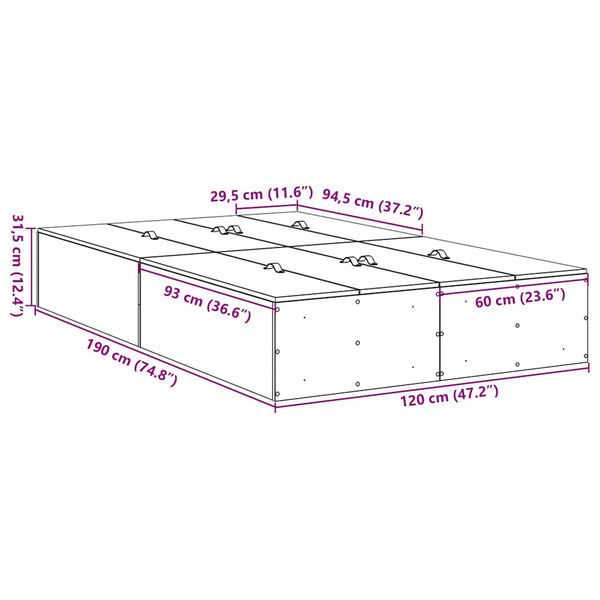 Aufbewahrungsbettgestell Sonoma-Eiche 120x190 cm