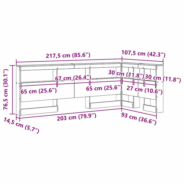 Aufbewahrungskopfteil 90 cm Schwarz Eiche