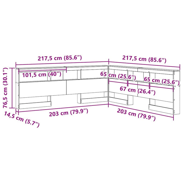 Aufbewahrungskopfteil mit Regal Beton Grau 200 cm
