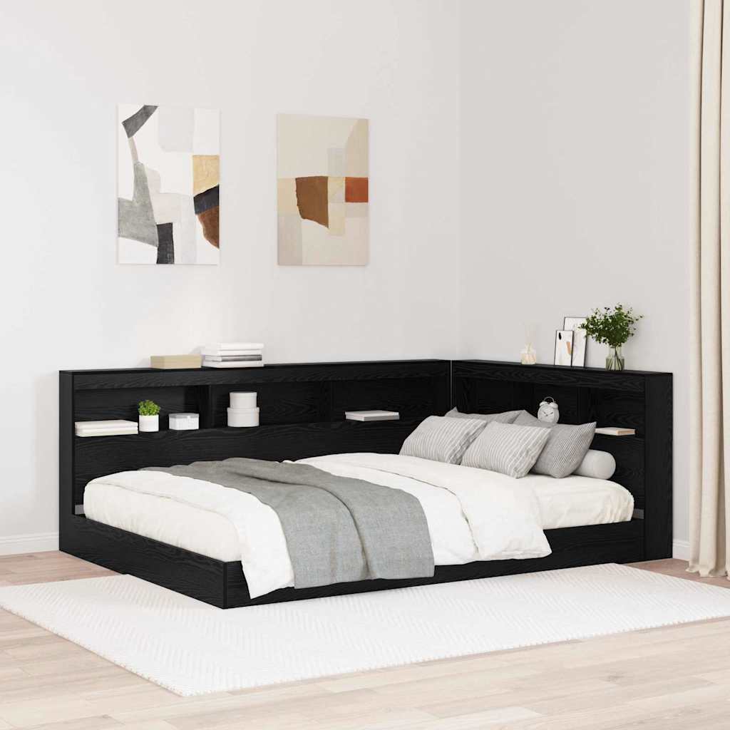 Schwarzes Kopfteil mit Stauraum Eichenoptik 140 cm