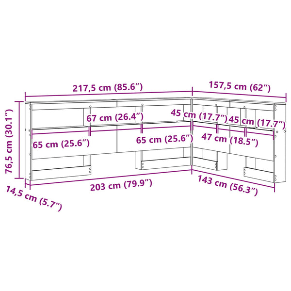 Aufbewahrungskopfteil mit Regal Beton Grau 140 cm