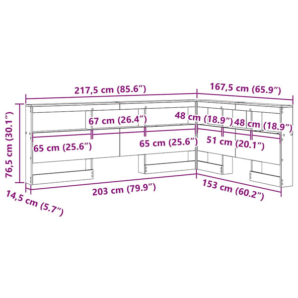 Aufbewahrungskopfteil Geräucherte Eiche 150 cm