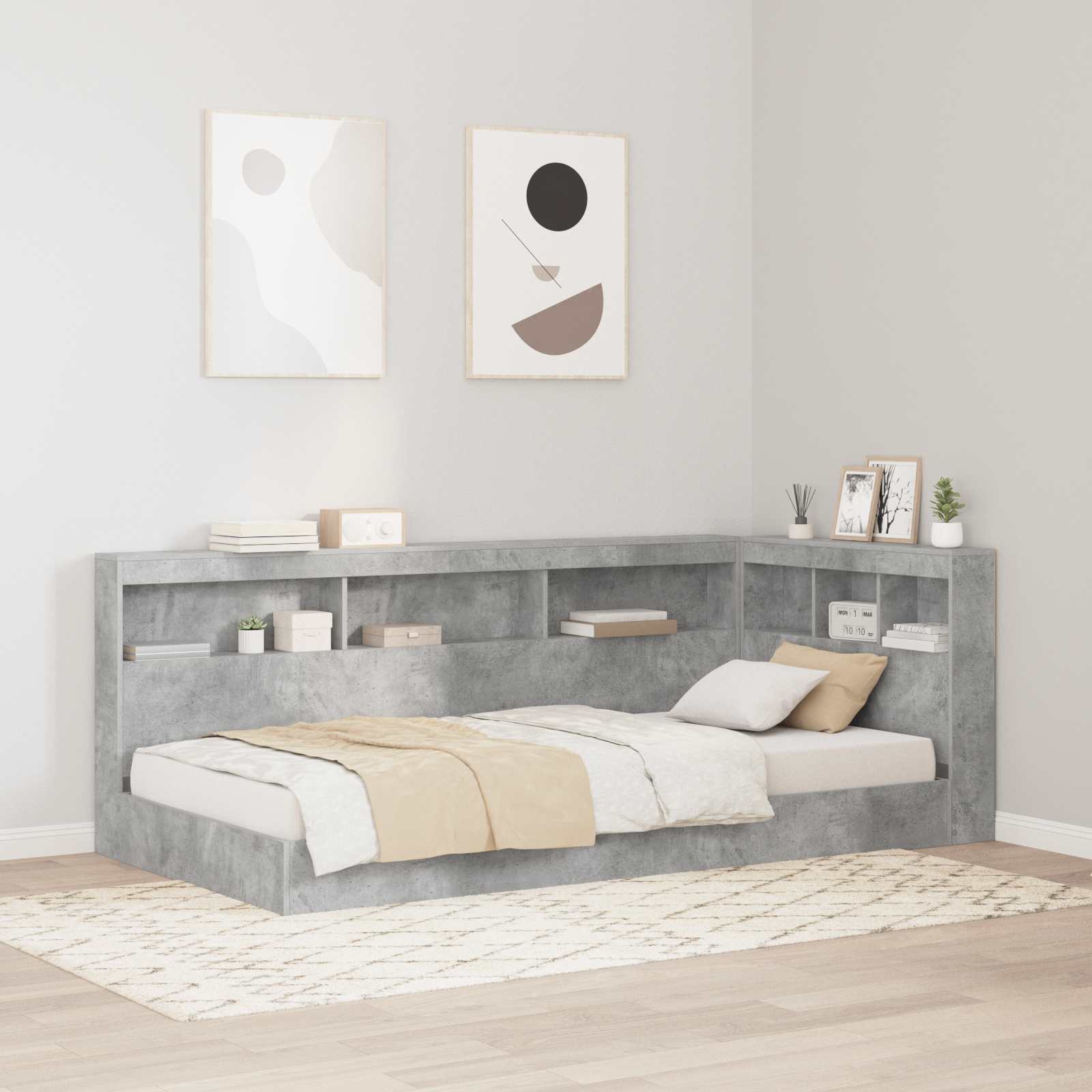 Aufbewahrungskopfteil mit Regal Beton Grau 75 cm