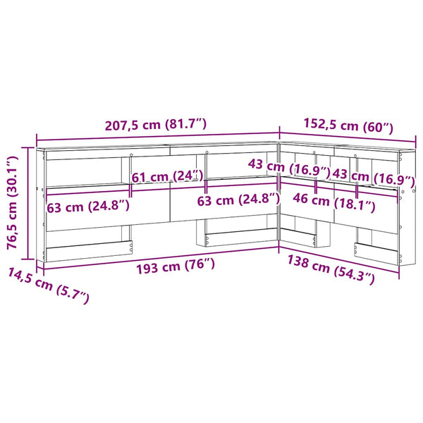 Schwarzes Kopfteil mit Stauraum Eichenoptik 135 cm