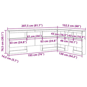 Aufbewahrungskopfteil mit Regal Beton Grau 135 cm