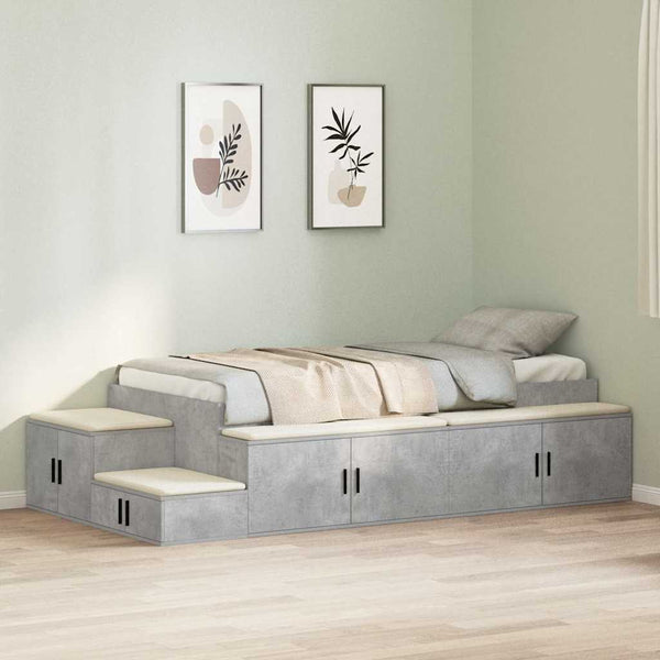 Bettgestell mit Stauraum, Betongrau, 90cm