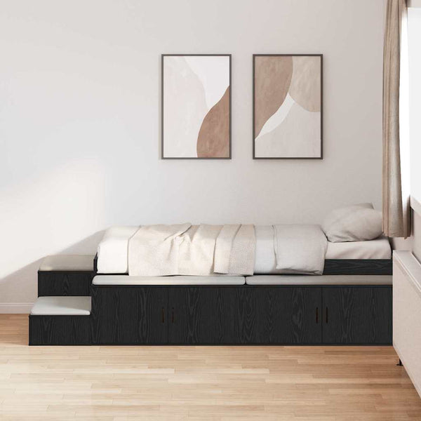 Aufbewahrungsbettgestell 90 cm Schwarz Eiche
