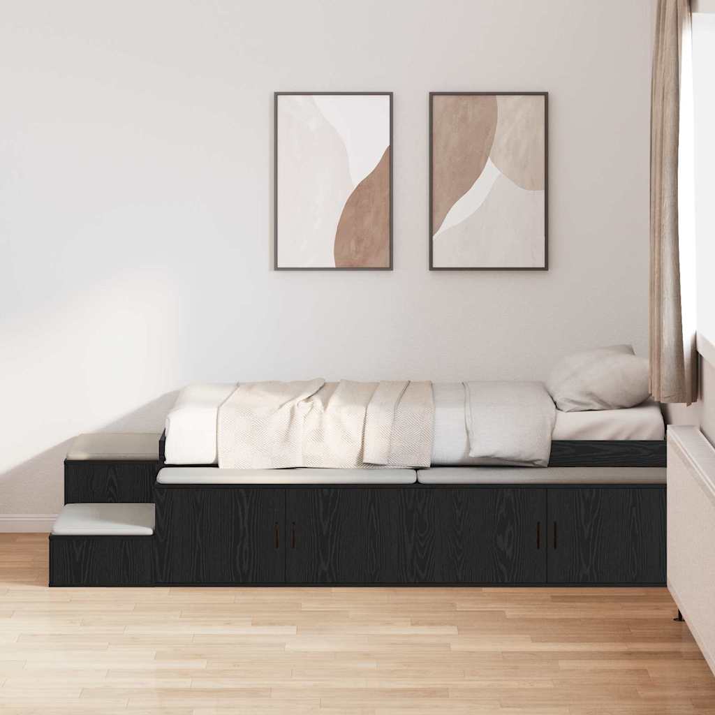 Bett mit Stauraum Schwarz Eichen-Optik