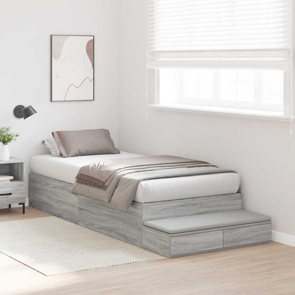 vidaXL Cadre de lit de rangement Sonoma gris 80 cm en bois d'ingénierie