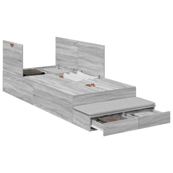 vidaXL Cadre de lit de rangement Sonoma gris 80 cm en bois d'ingénierie
