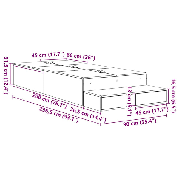 Aufbewahrungsbettgestell Weiß 90cm