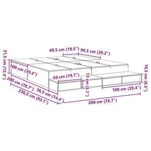 Bettgestell mit Stauraum Weiß 200 cm