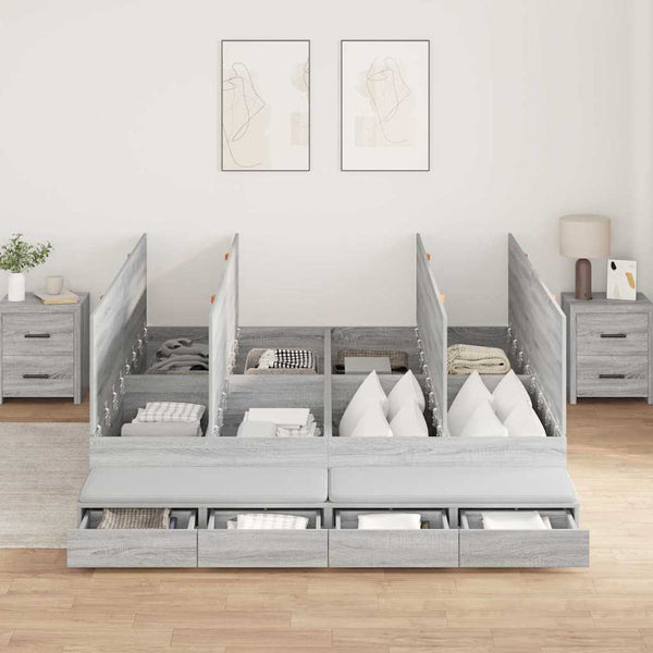 vidaXL Cadre de lit avec rangements Gris Sonoma 200 cm Bois d'ingénierie