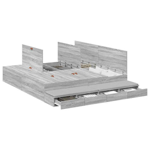 vidaXL Cadre de lit avec rangements Gris Sonoma 200 cm Bois d'ingénierie