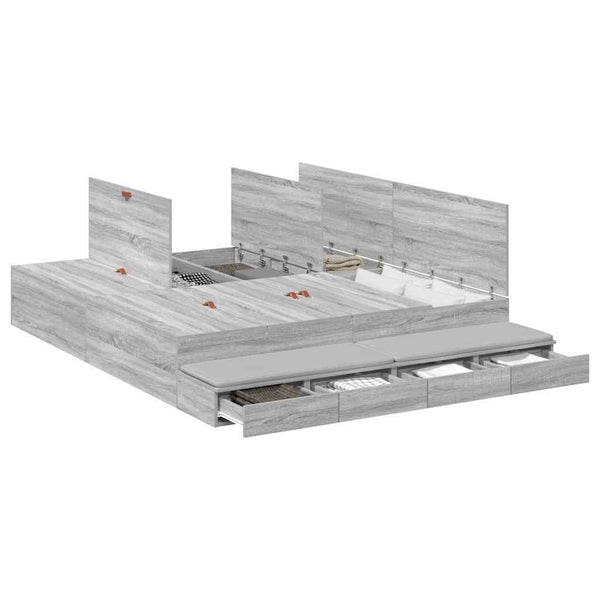 vidaXL Cadre de lit avec rangements Gris Sonoma 200 cm Bois d'ingénierie