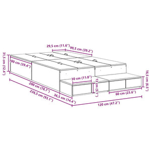 Aufbewahrungsbett 120 cm Beton Grau