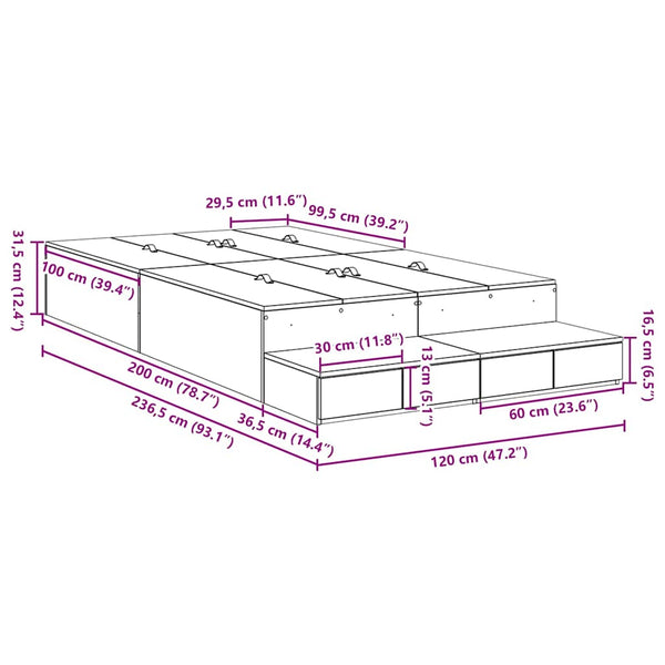 Aufbewahrungsbett 120 cm Grau Sonoma