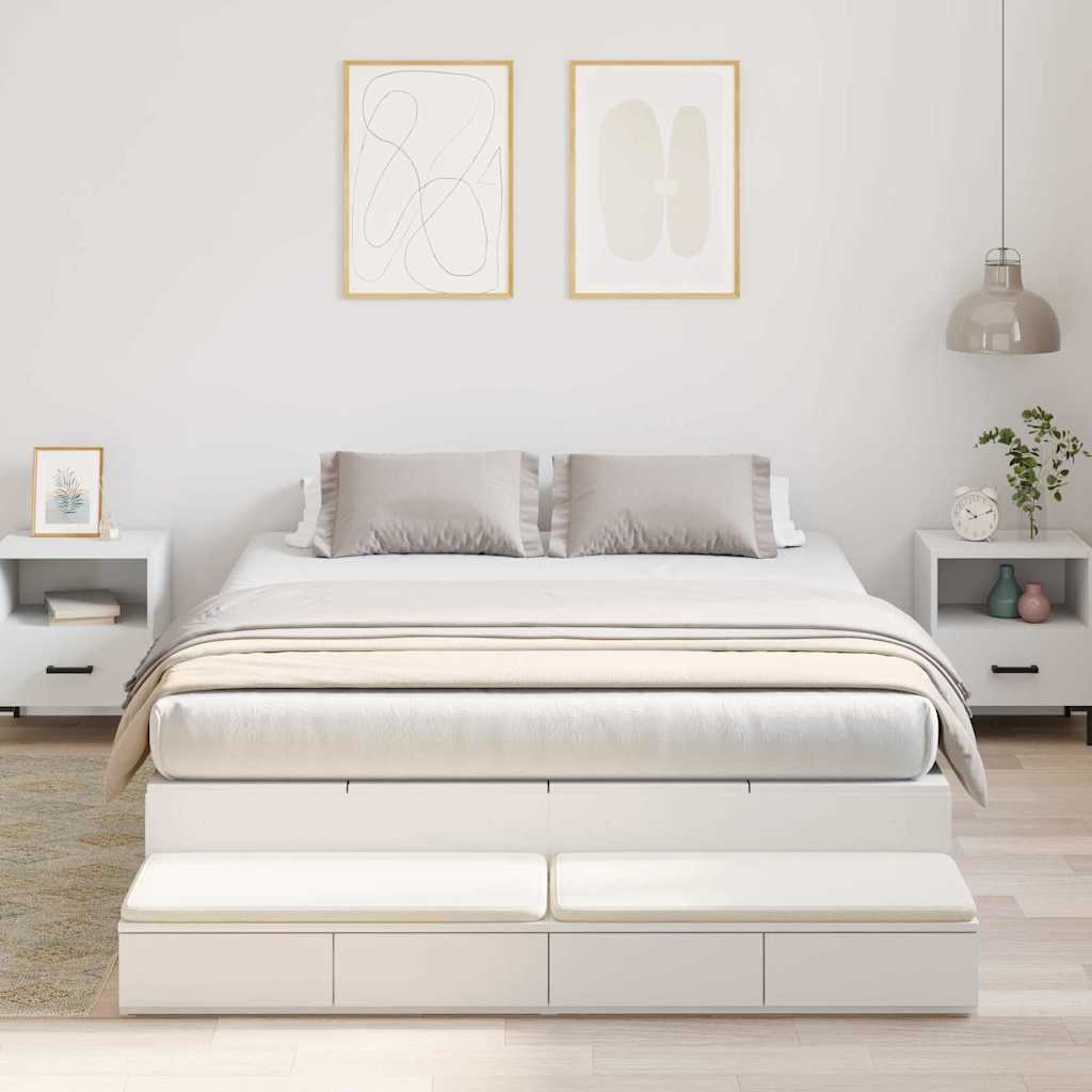 vidaXL Cadre de lit de rangement avec espace de rangement Blanc 140 cm Bois d'ingénierie