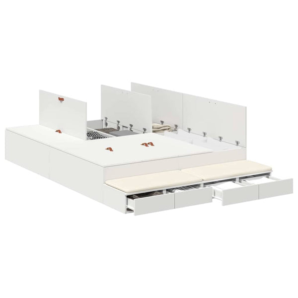 vidaXL Cadre de lit de rangement avec espace de rangement Blanc 140 cm Bois d'ingénierie