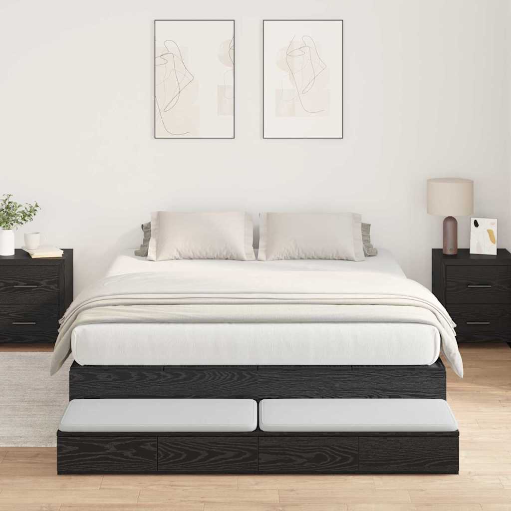 Aufbewahrungsbett 150 cm Schwarz Eichen-Optik