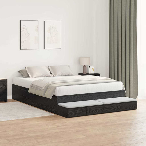Aufbewahrungsbett 150 cm Schwarz Eichen-Optik