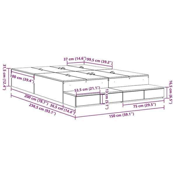 Aufbewahrungsbett 150 cm Beton Grau