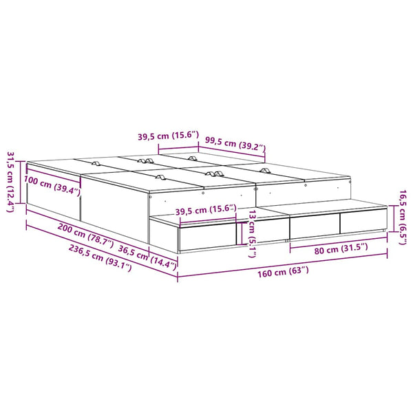 Aufbewahrungsbett 160 cm Grau Sonoma