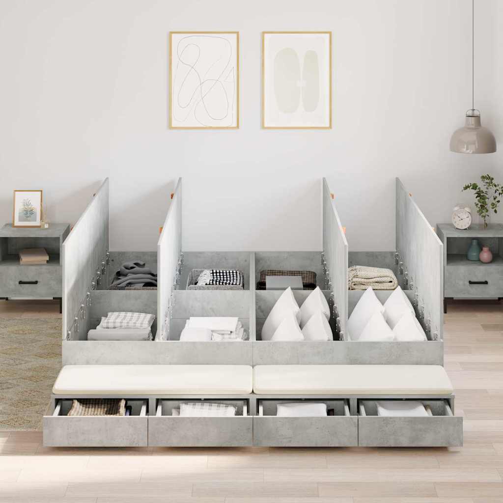 Bettgestell mit Stauraum Beton Grau 180 cm