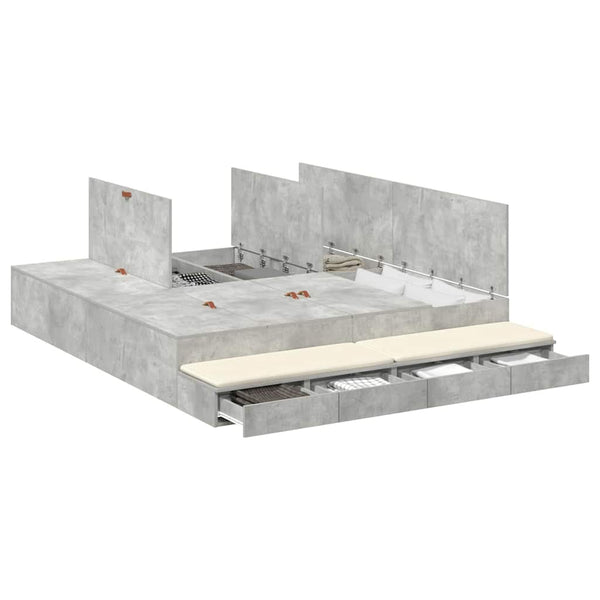 Bettgestell mit Stauraum Beton Grau 180 cm
