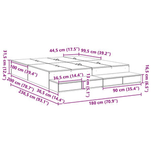 Aufbewahrungsbett 180 cm Graues Sonoma