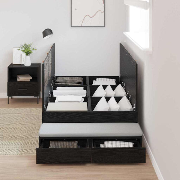 Aufbewahrungsbettgestell 75 cm Schwarz Eichen-Optik
