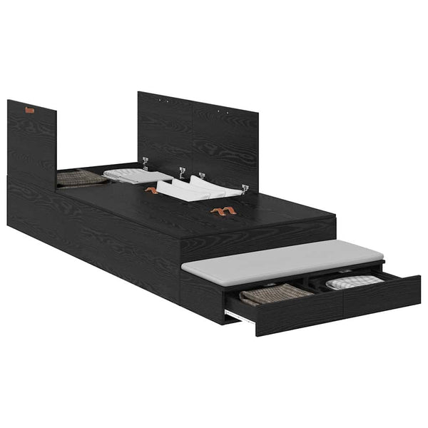 Aufbewahrungsbettgestell 75 cm Schwarz Eichen-Optik