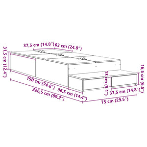 Aufbewahrungsbettgestell 75 cm Schwarz Eichen-Optik