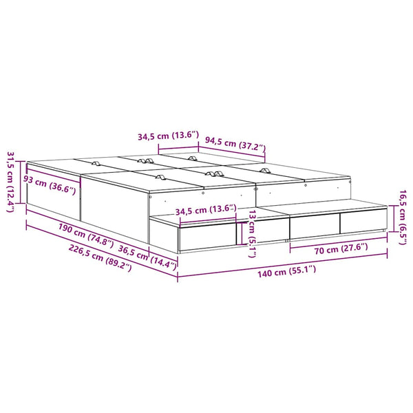 Aufbewahrungsbett 140 cm Altholz