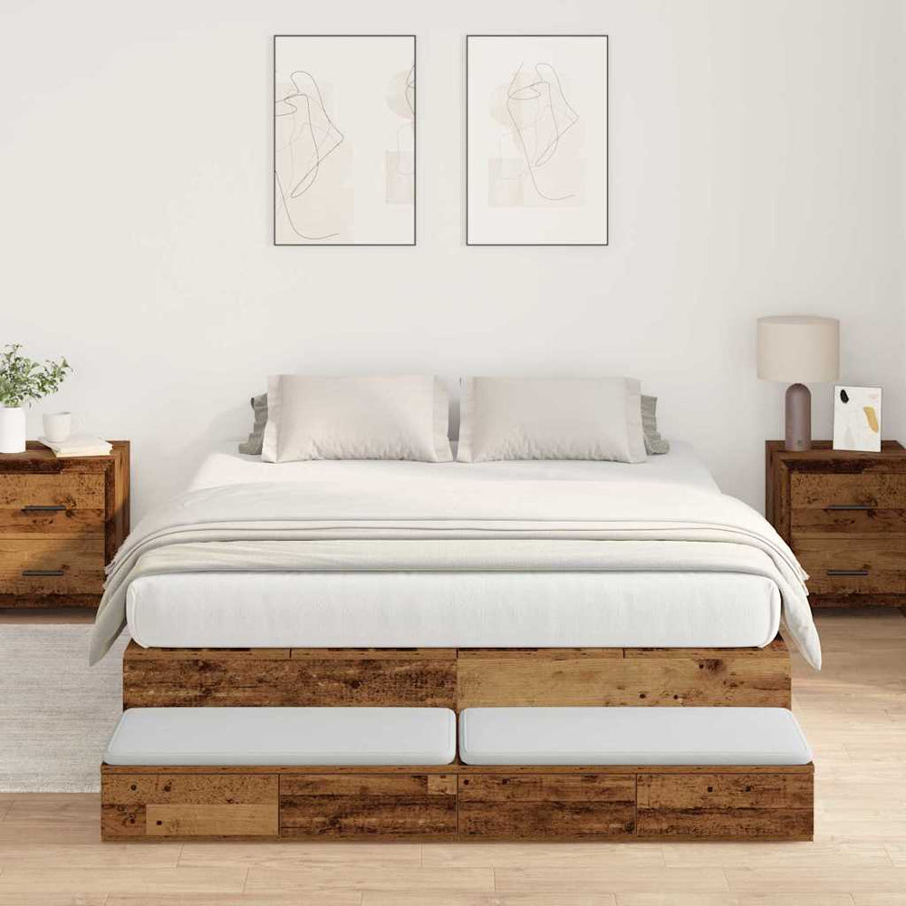 vidaXL Storage Bed Frame Reclaimed Wood 135 cm Engineered Wood