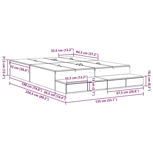 Aufbewahrungsbett Altholz 135 cm