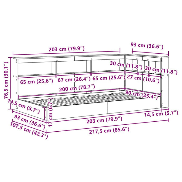 Bücherregal Bett Weiß 90x200 cm