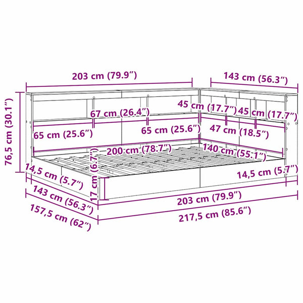 Bücherregal Bett 140x200 Sonoma Eiche