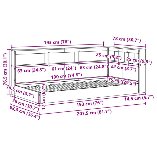 Bücherregal Bett 75x190 cm Sonoma Eiche