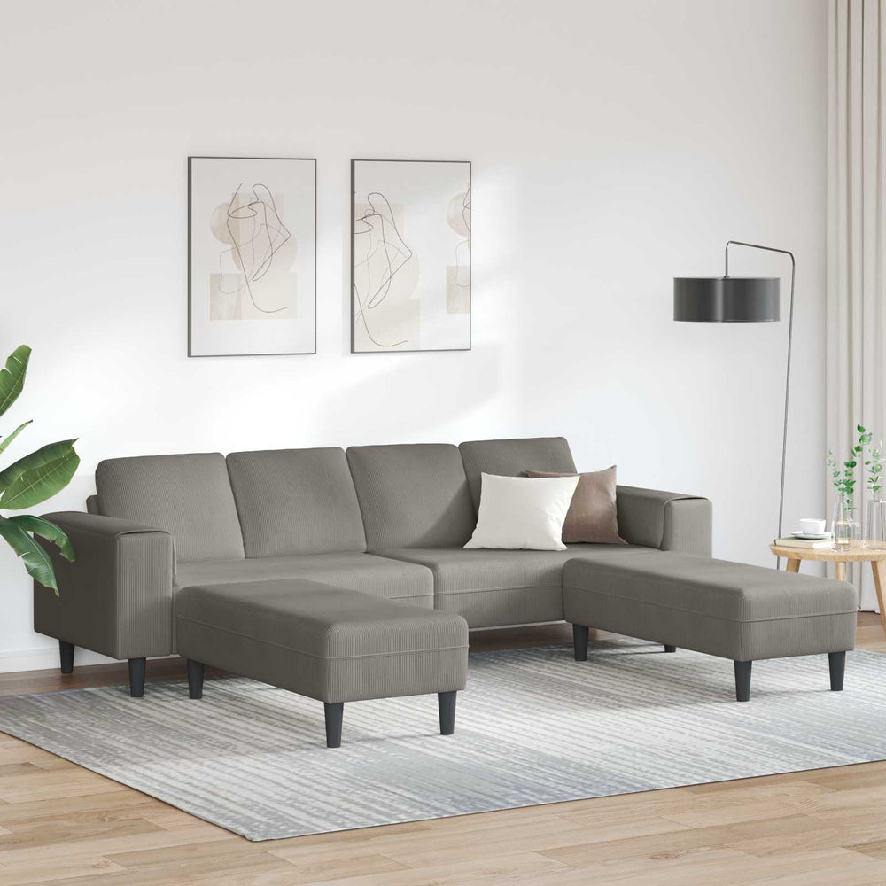 Hellgraues Cord Sofa 250 cm
