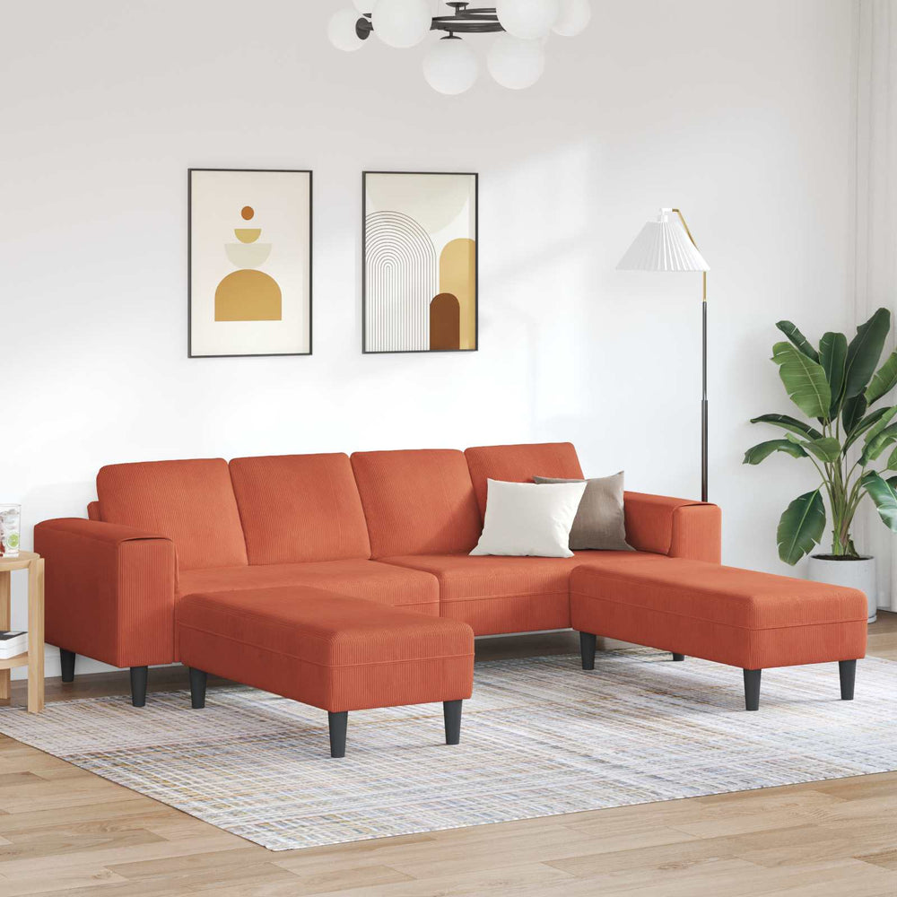 Rot-Oranges Cord Sofa 250 cm
