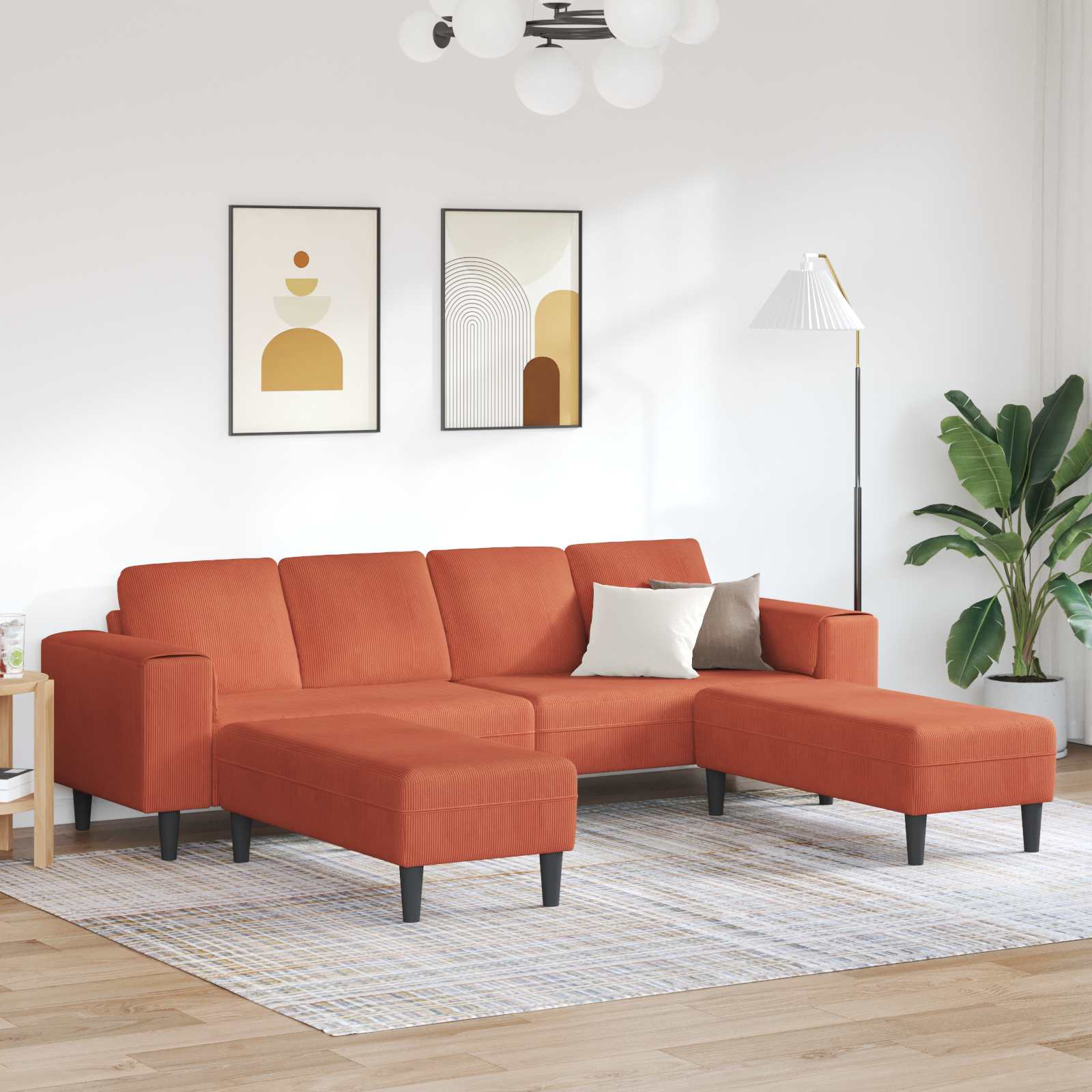 Rot-Oranges Cord Sofa 250 cm