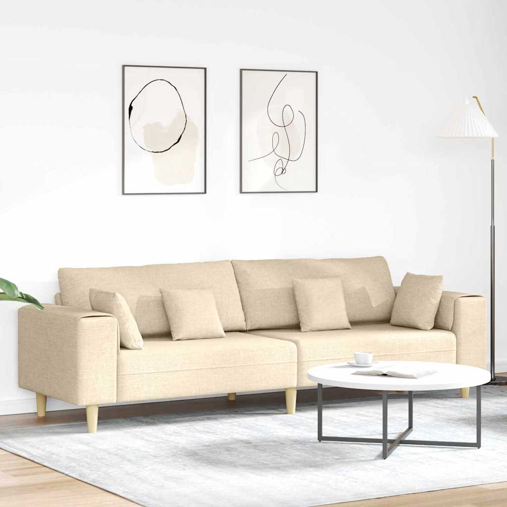 Creme Stoff Sofa mit Kissen 250 cm