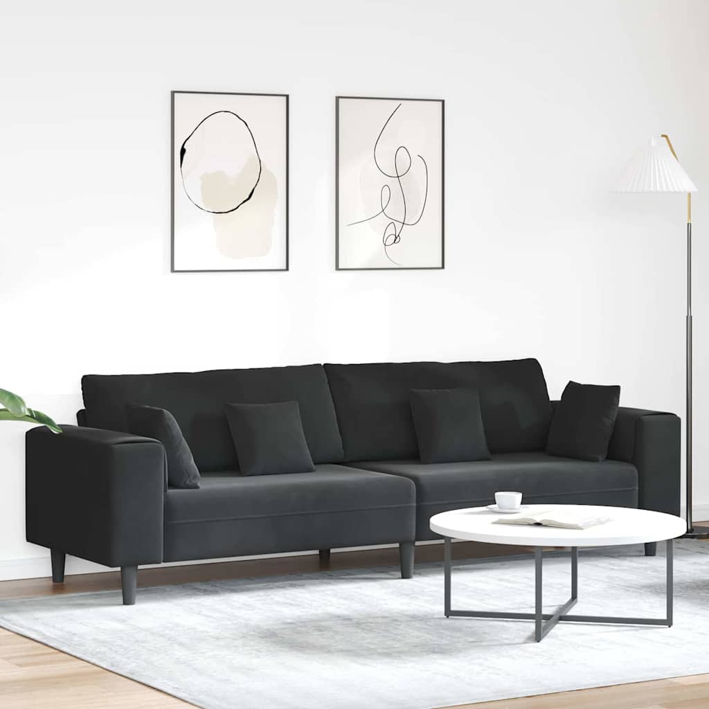 Schwarzes Samt Sofa 250 cm