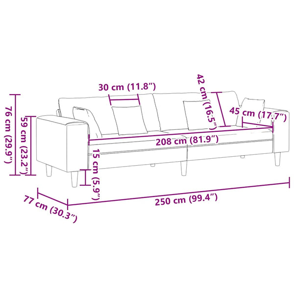 vidaXL Canapé Turquoise 250 x 77 x 76 cm Velours