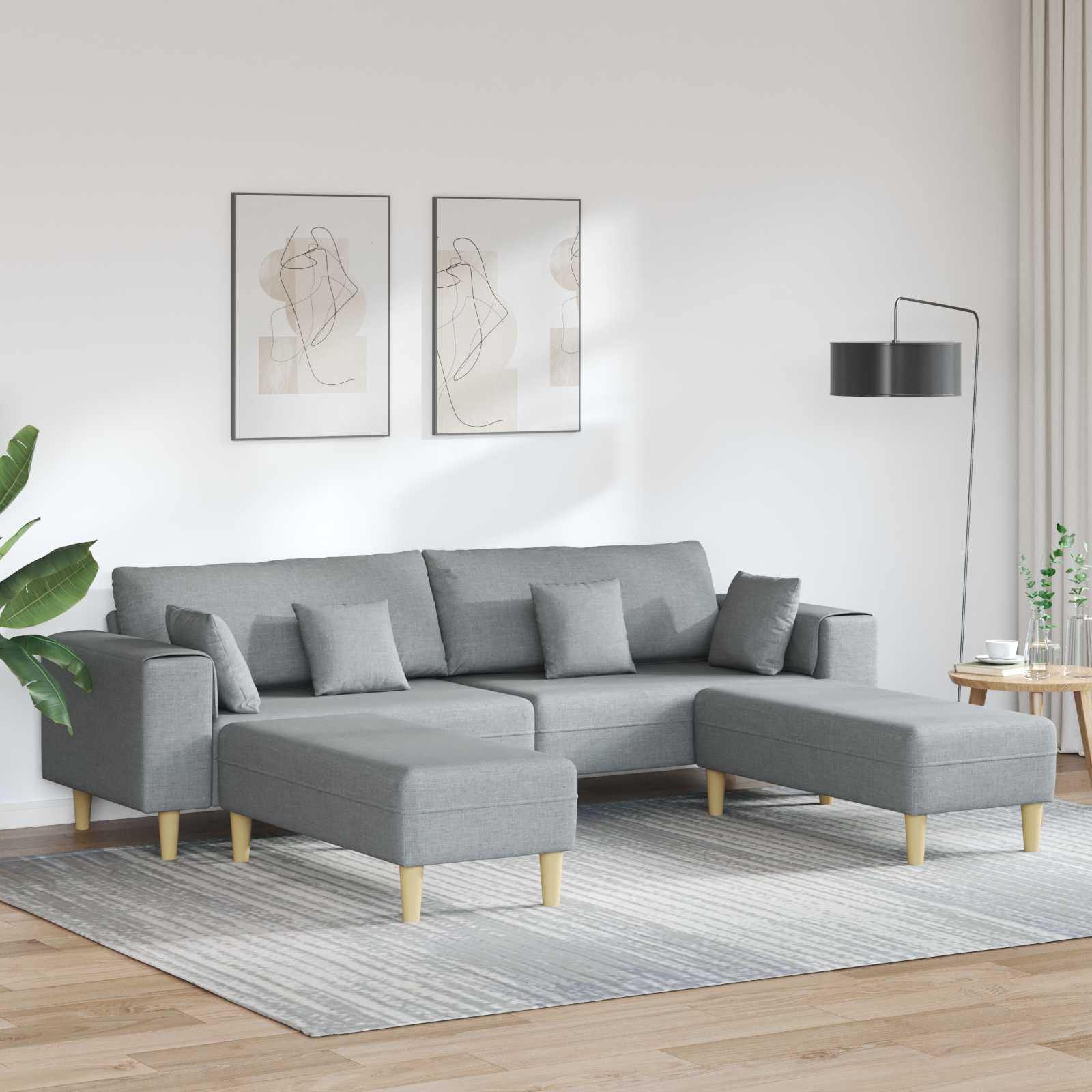 Hellgraues Stoffsofa mit Kissen, 3-teilig