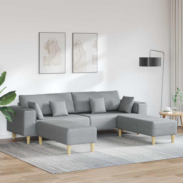Hellgraues Stoffsofa mit Kissen, 3-teilig